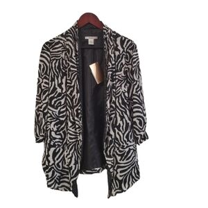 New Mona Leah Black & White Zebra Print Crochet Open Blazer Medium M